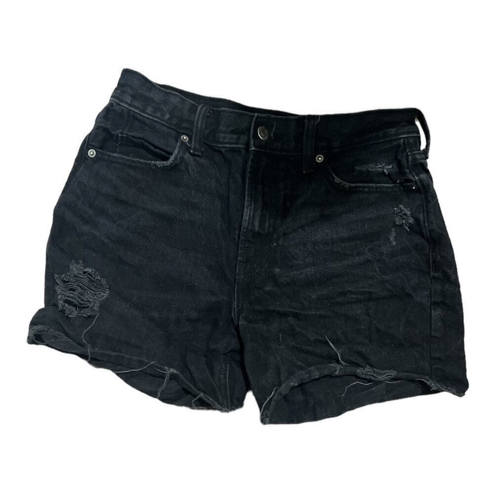 OLD NAVY High-Rise Slouchy Straight Distressed 
Black Denim Shorts Ladies Size 6